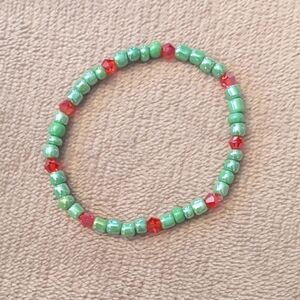 Vibrant Green and Red Beaded Kids Bracelet